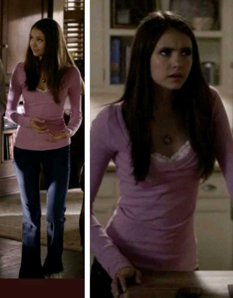 Elena Gilbert Pink Ribbed Full Sleeve Top