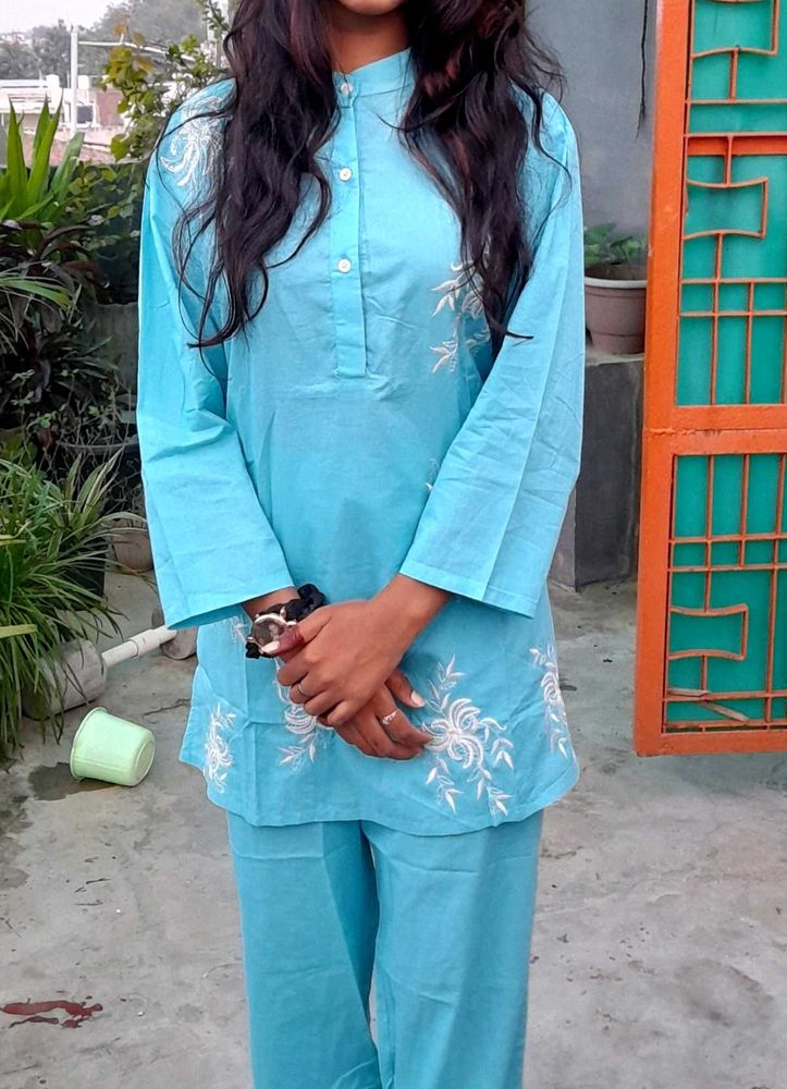 Blue Embroidered Co-ord Set