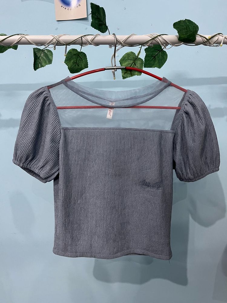 Cute Blue Puff Sleeve Top