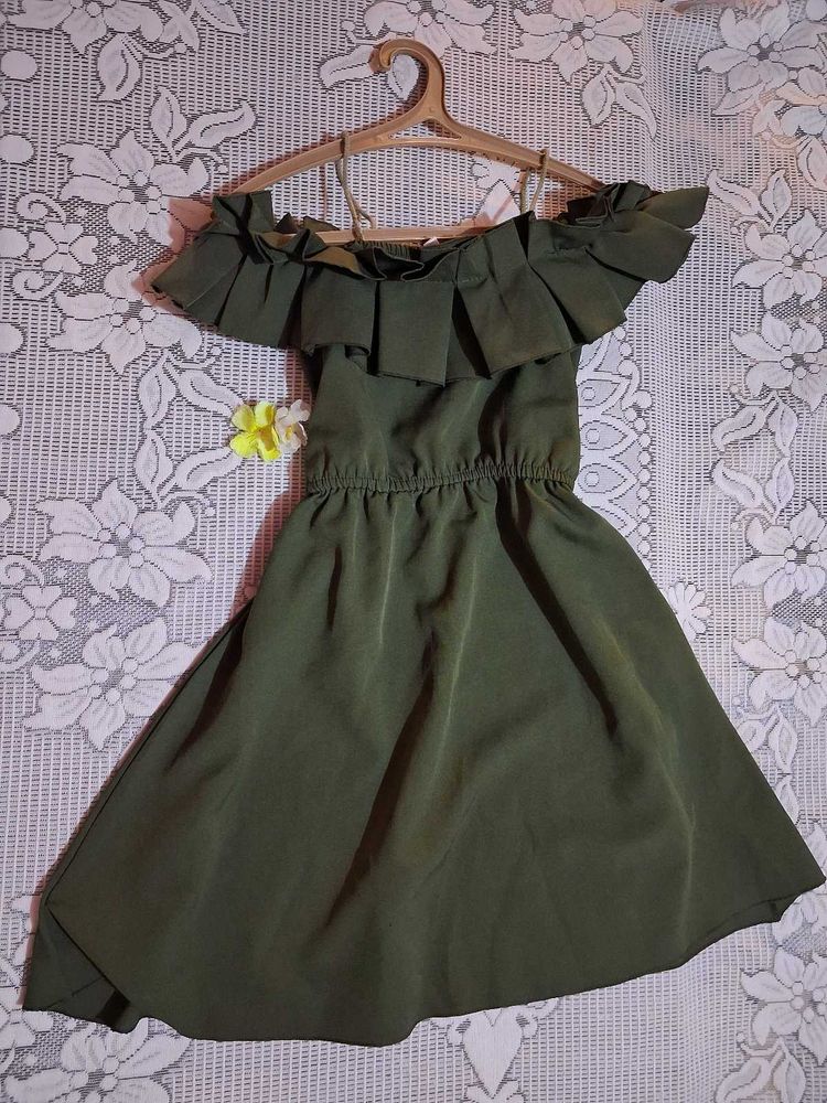 Olive Green Ruffle Dress