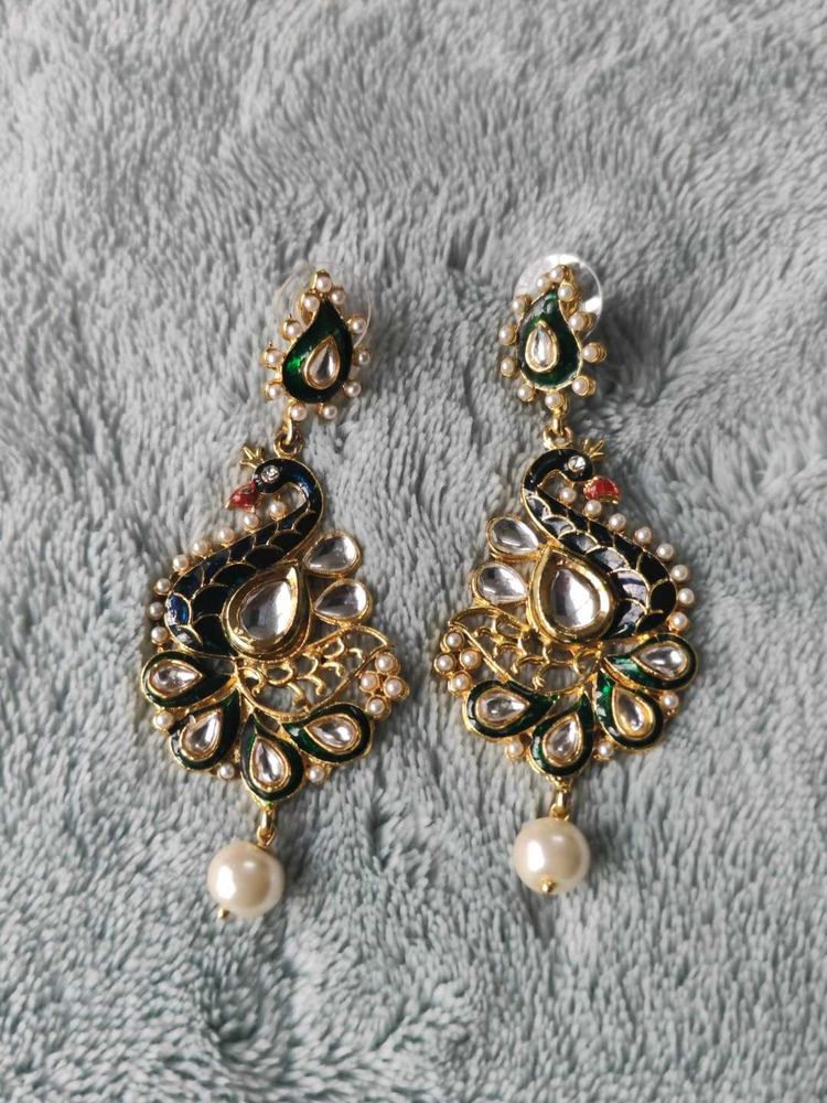 Peacock Kundan Dangle Earrings