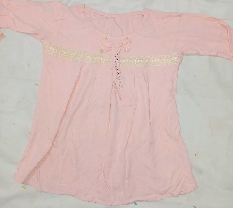 Pink Lace Trim Tunic Top