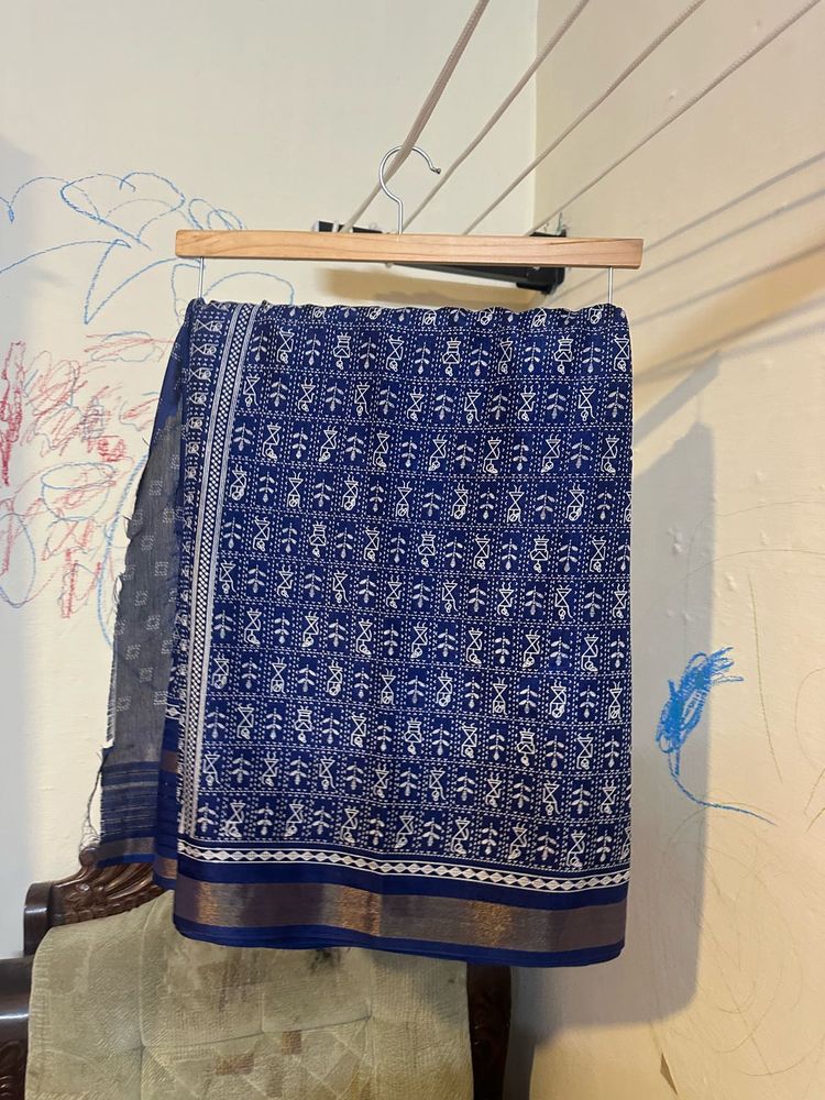 Ethnic Printed Saree With Attached Blouse Piece
