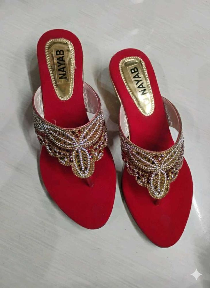 Red Embellished Flats