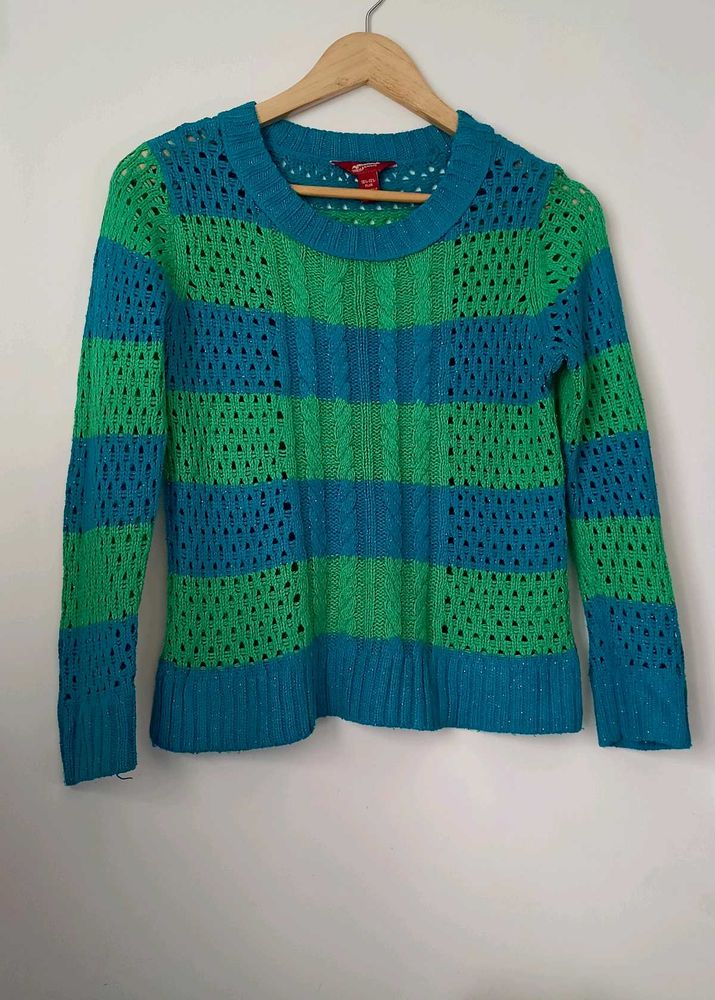Guess Green &amp; Blue Striped Sweater