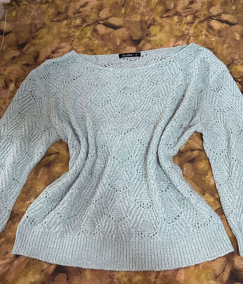 Crochet One Side Off Shoulder Top Turquoise