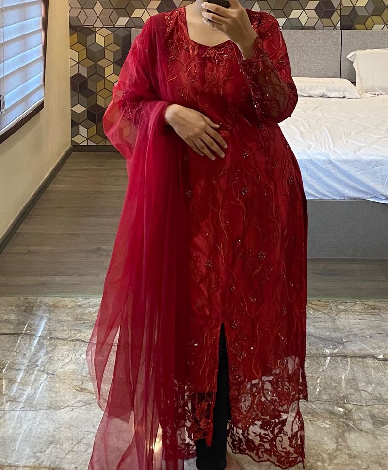 Heavy Work Red Party wear Salwar Suit