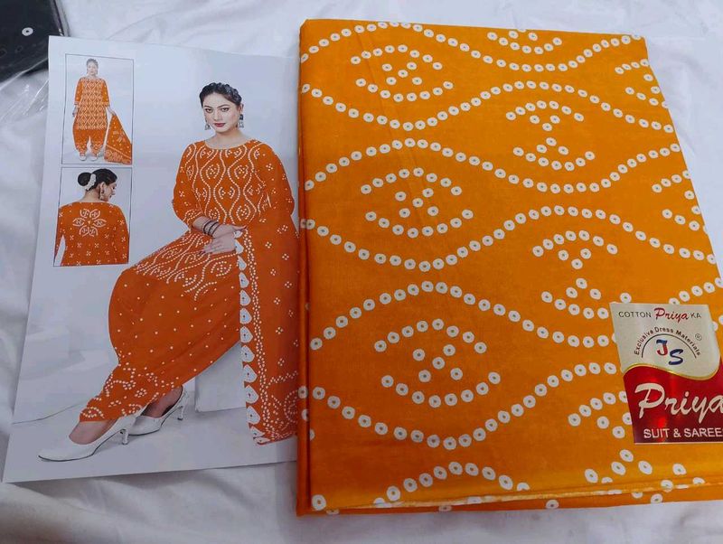 Orange Bandhani Dress Material