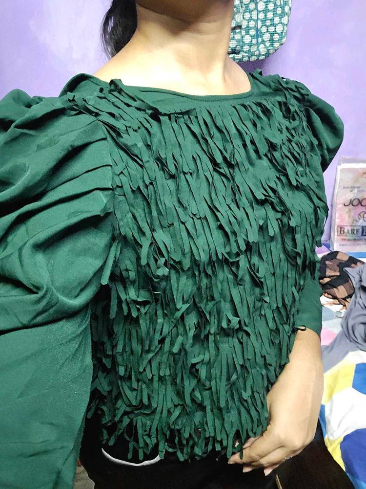 Green Fringe Top