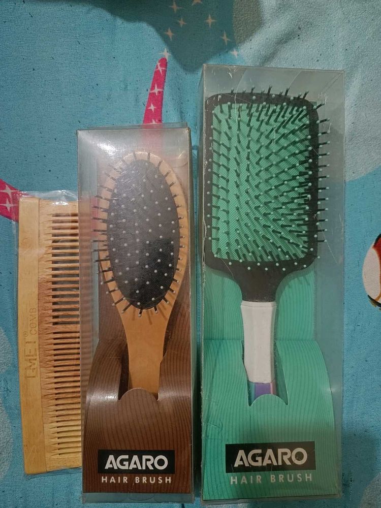 Pack Of 3 , 2 Hair Brush &amp; Neem Comb