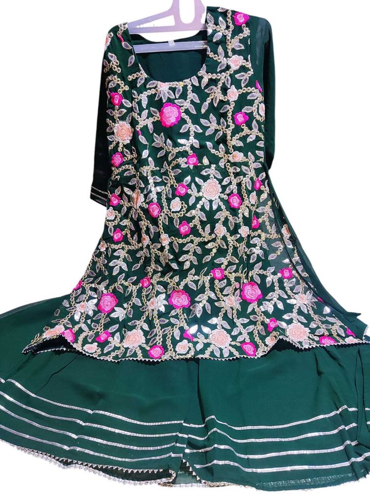 Green Embroidered Anarkali Dress