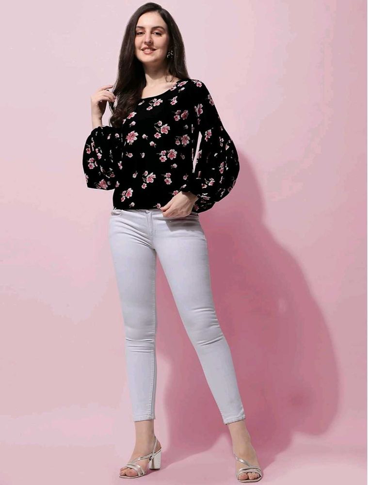 Floral Print Balloon Sleeve Top