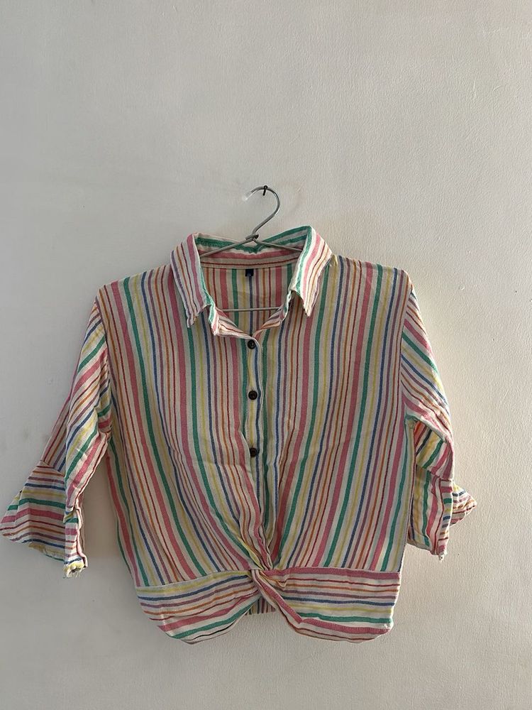 Striped Button-Down Crop Shirt