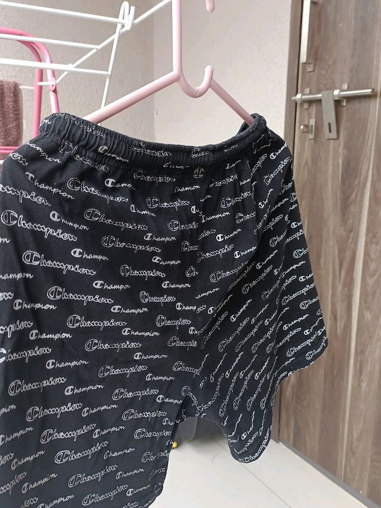 Women Shorts: Black In Colour With White Print