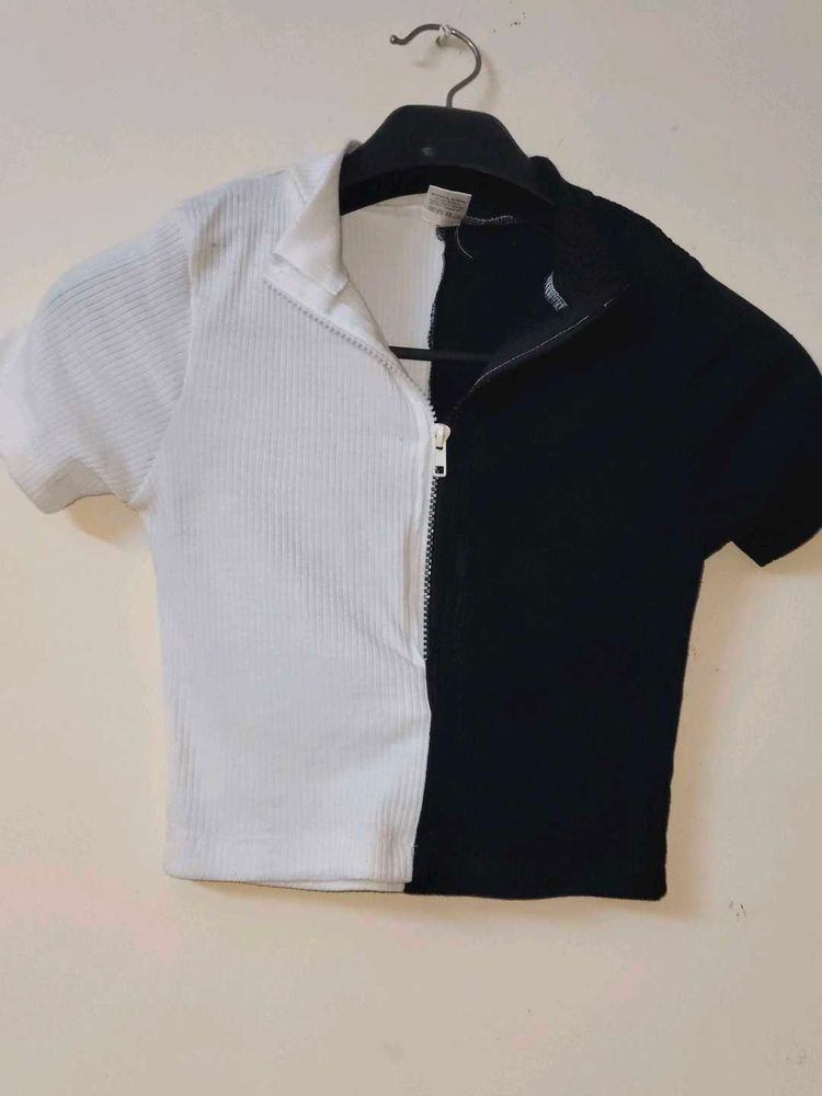 Two-Tone Zip-Up Top