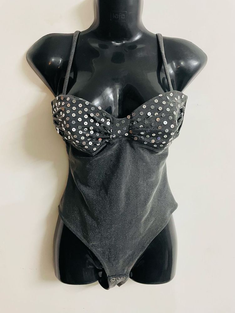 Women Grey Sequin Bodysuit