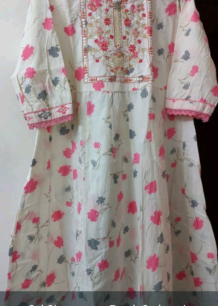 Embroidered Neck And Long Kurti