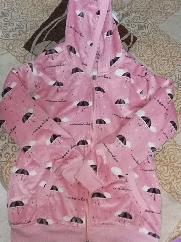 Pink Patterned Zip-Up Hoodie