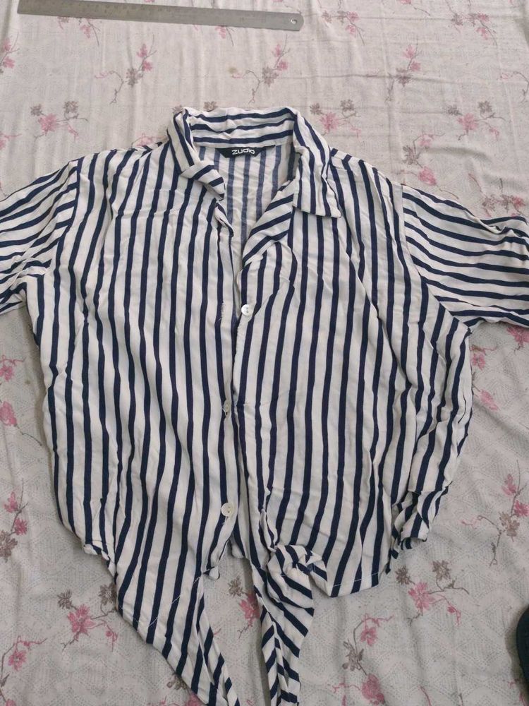 Zara Striped Tie-Front Blouse