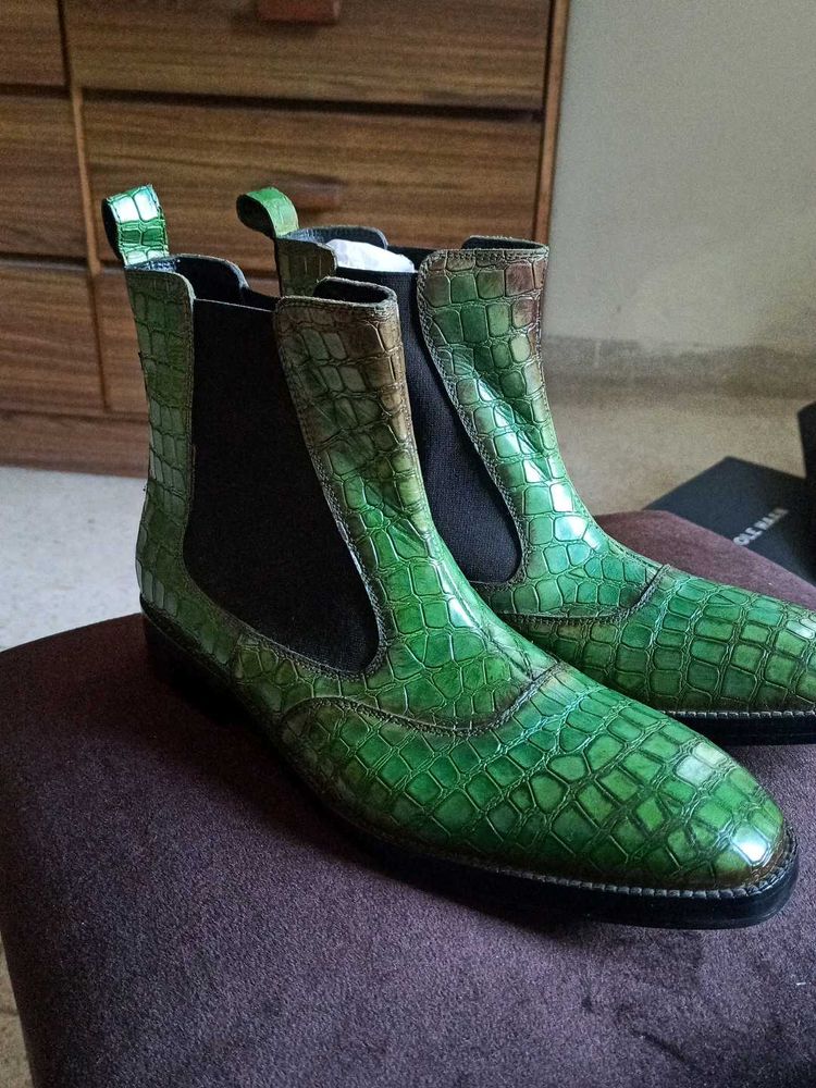 NEW Genuine Leather Crocodile Chelsea Boots