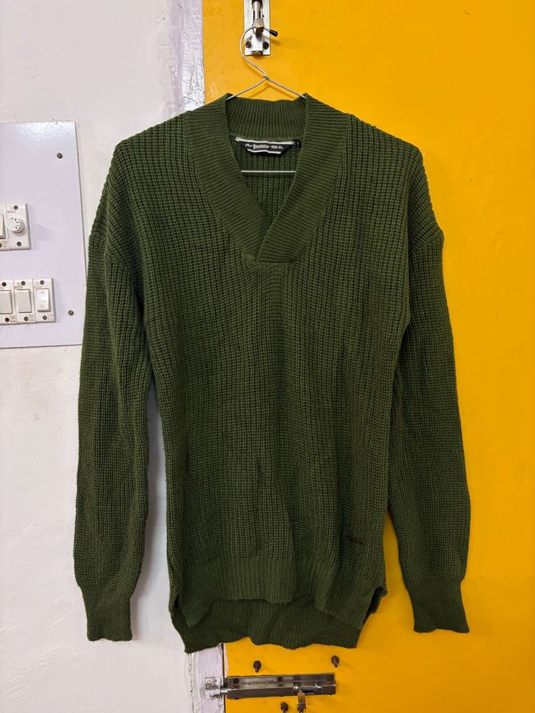 Green V-Neck Knit Sweater