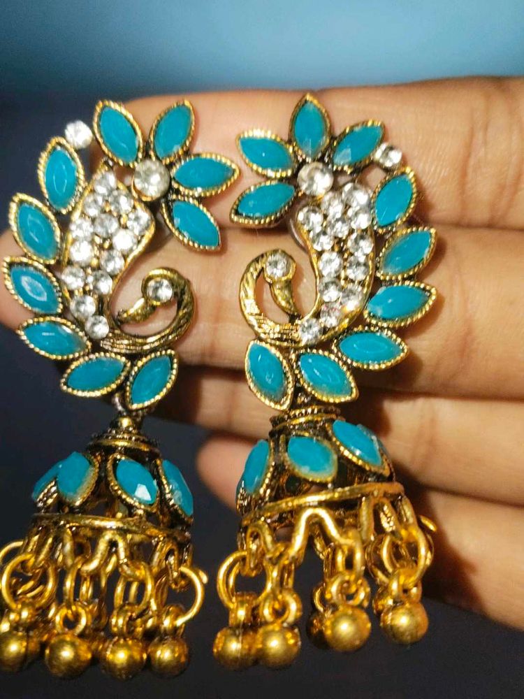 Teal Jhumka Earrings