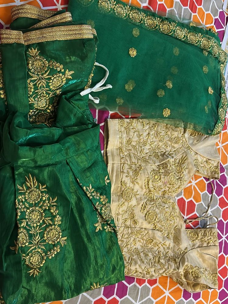 Lehnga Blouse Dupatta Women Green