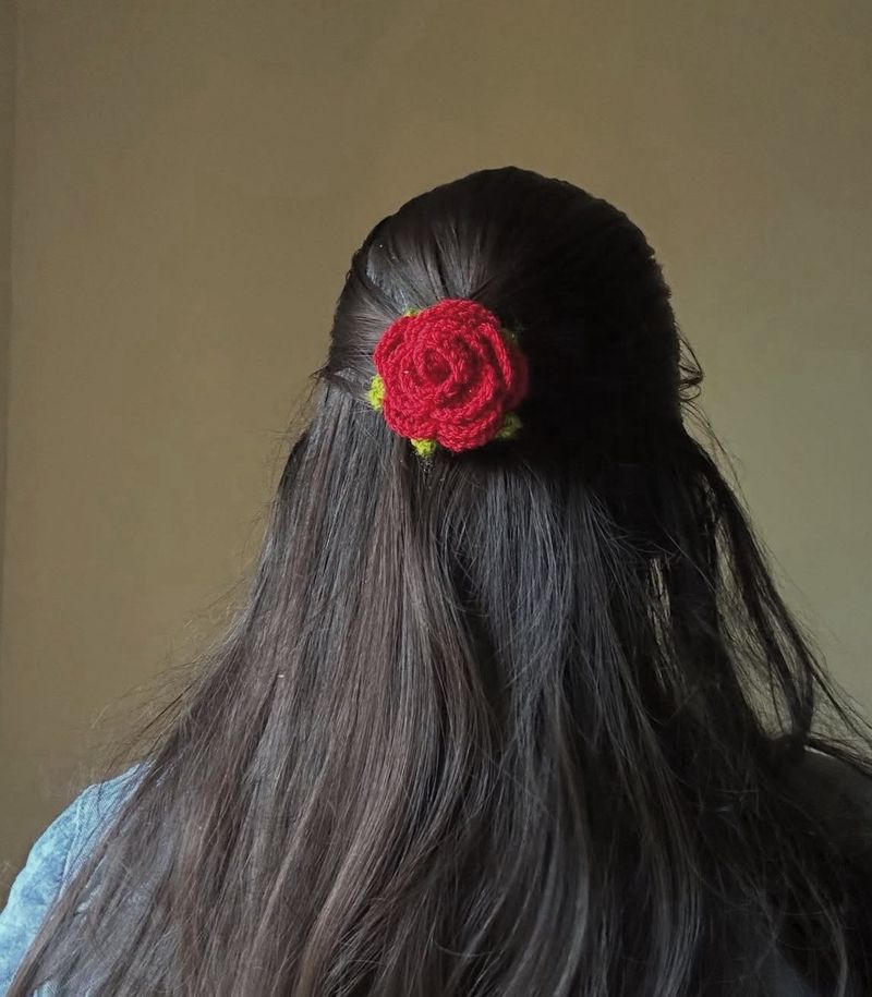 Red Rose Crochet Hair Clip