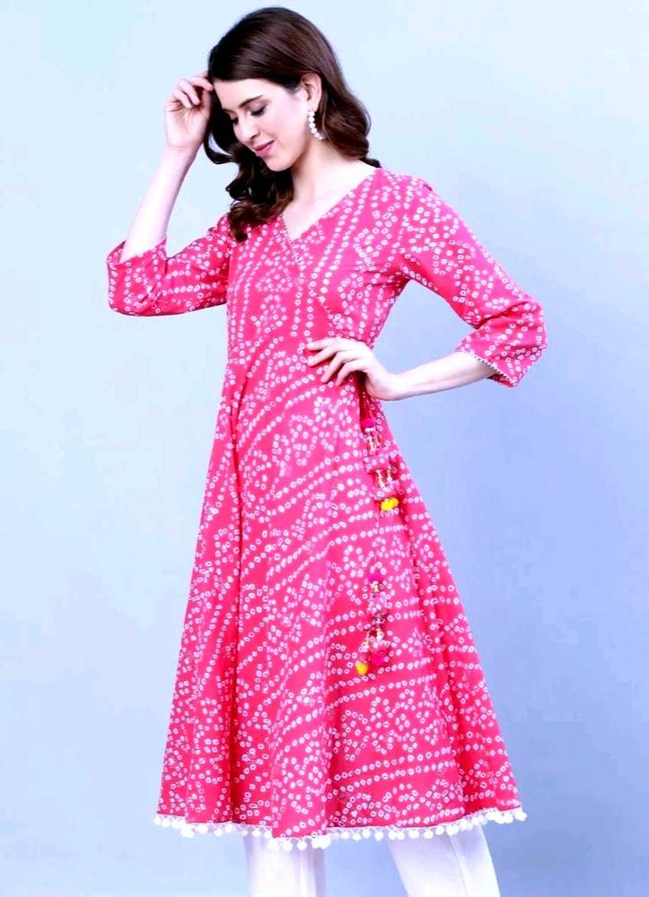 💓 Pink Anarkali Kurta with Side Dori