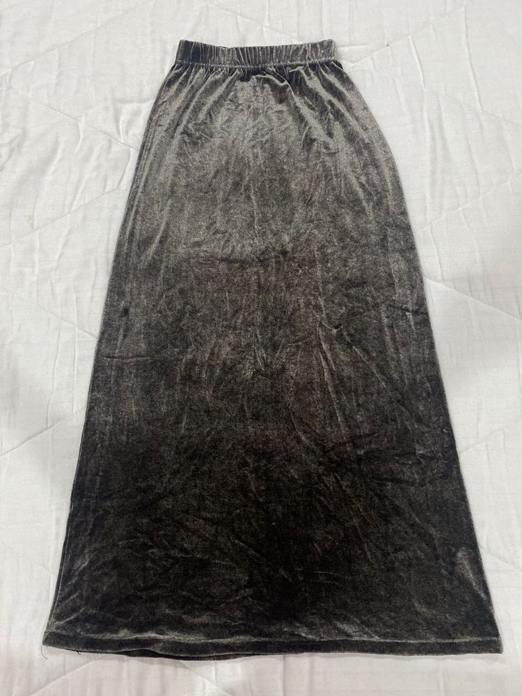Crushed Charcoal Velvet Maxi Skirt