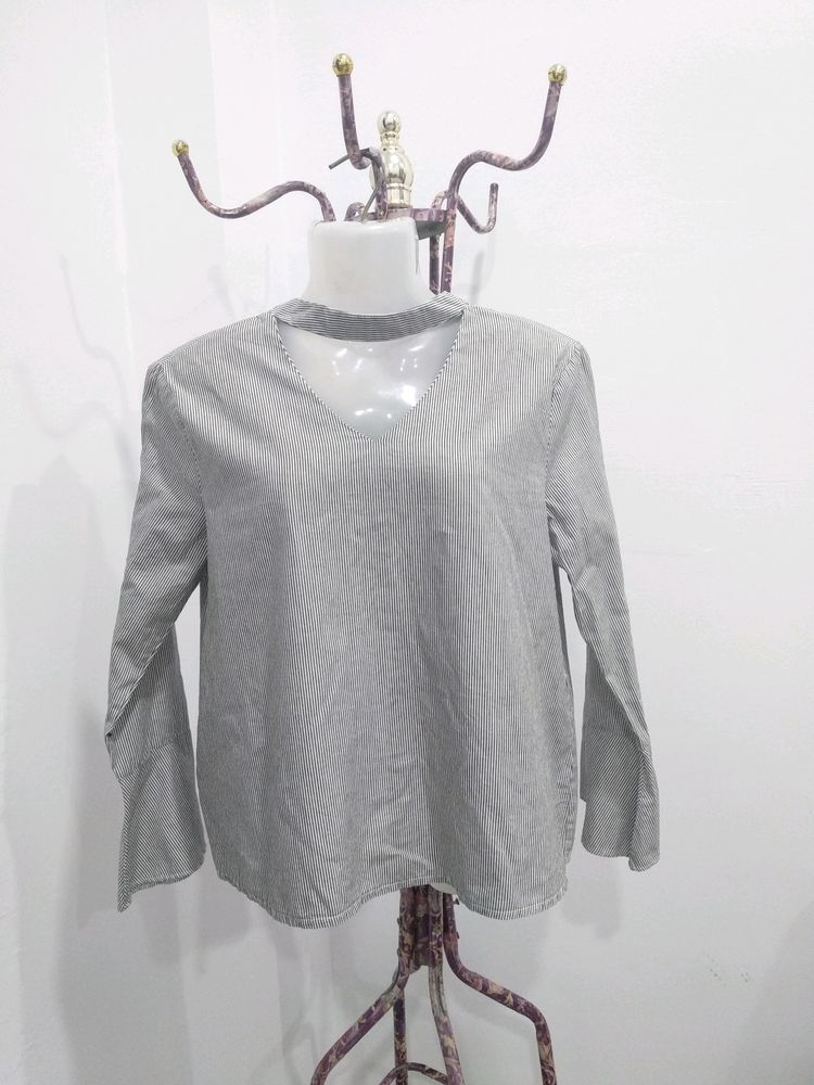 Stripy Back Tie Button Up Top
