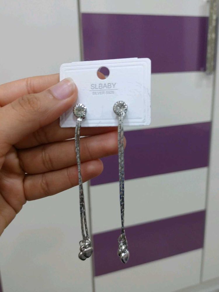 Dangling Heart Silver Earrings