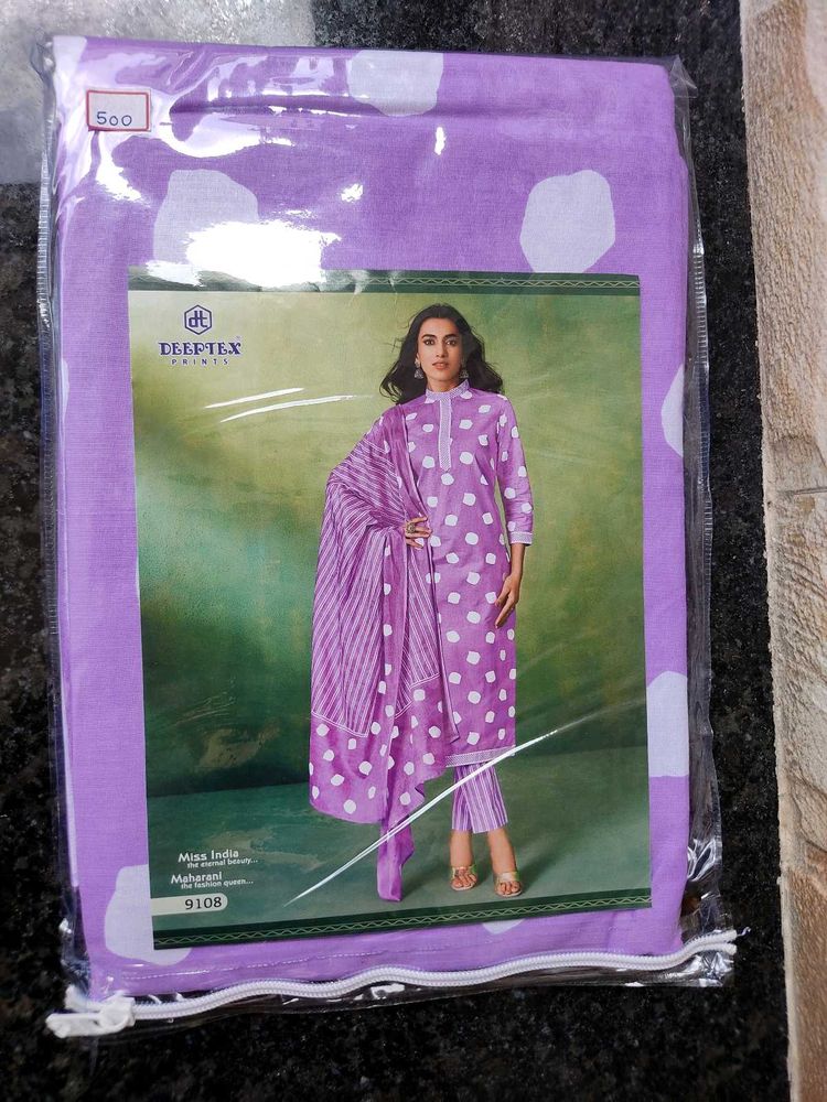 Lavender Polka Dot Salwar Suit Material.