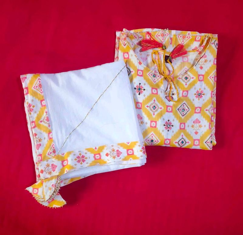 Straight Cotton Kurta With Dupatta
