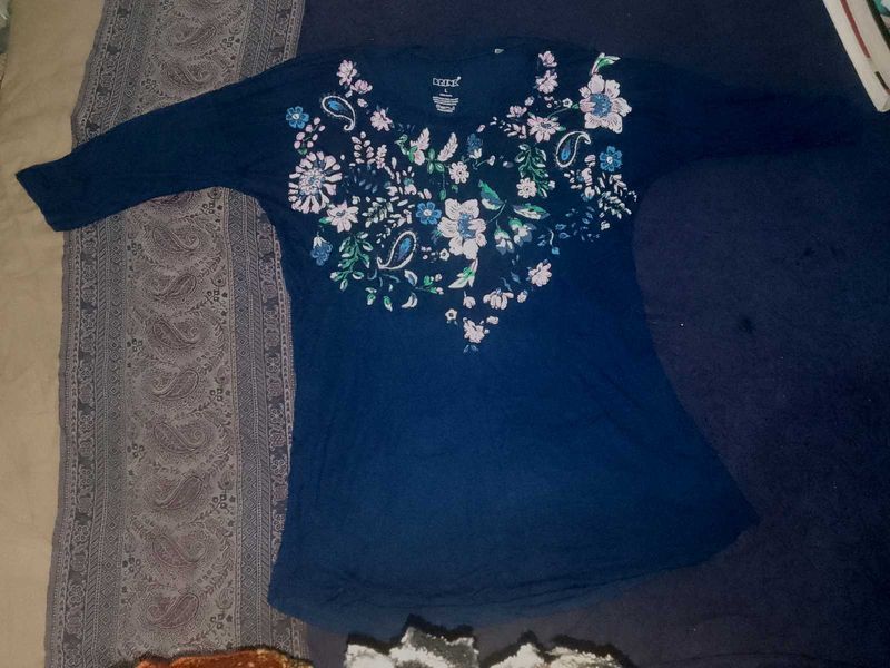 Navy Floral Print Top