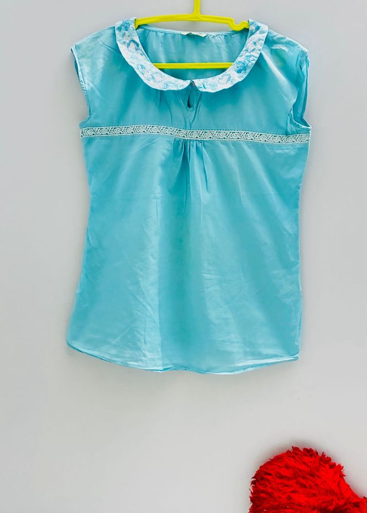 Blue Lace Trimmed Top