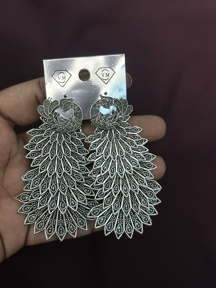 Silver Peacock Earrings