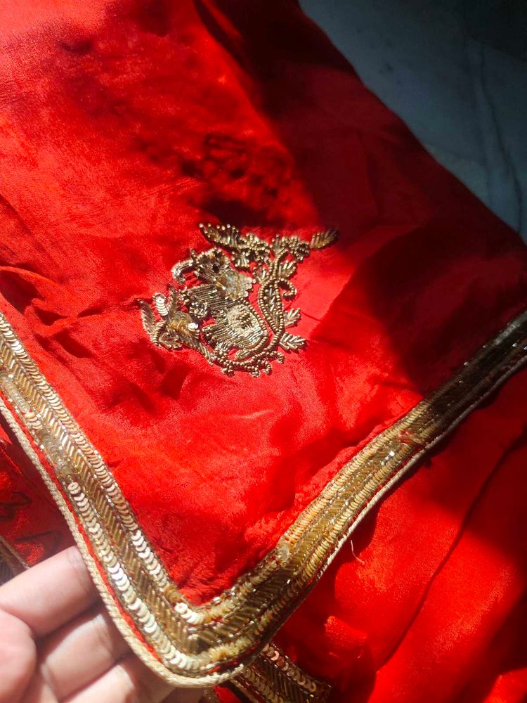 hand work Elegant Red Saree