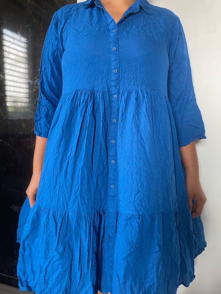 Blue Tiered Shirt Dress