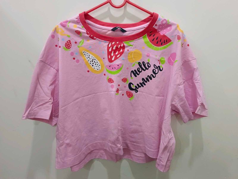 Pink &#34;Hello Summer&#34; Fruit Print Tee