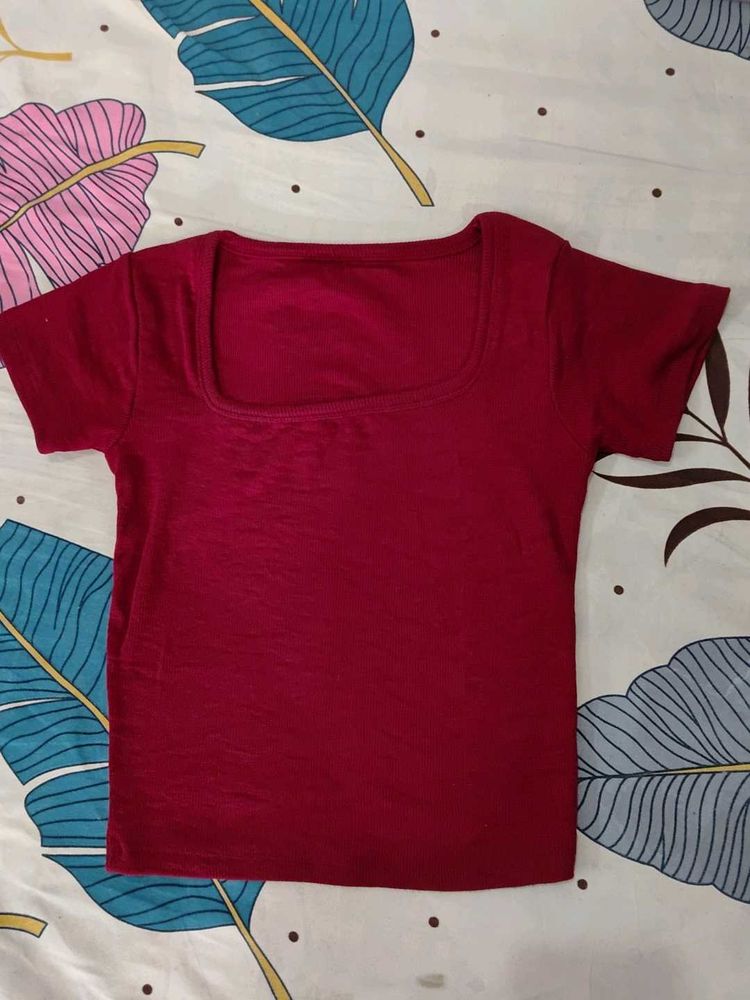 Maroon Square Neck Crop Top