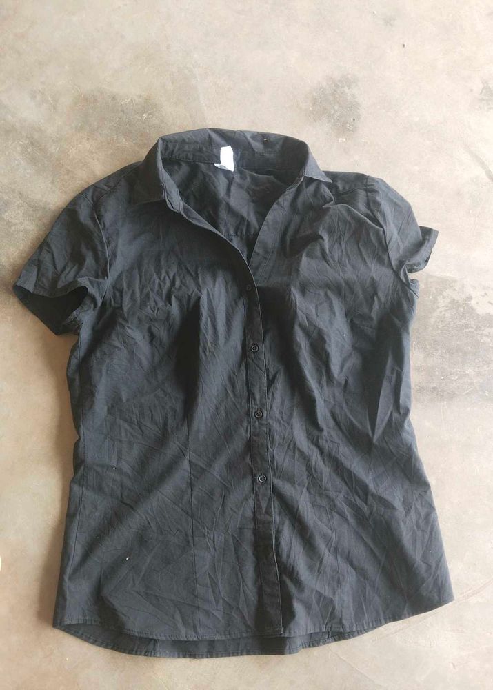Black Short Sleeve Button Down