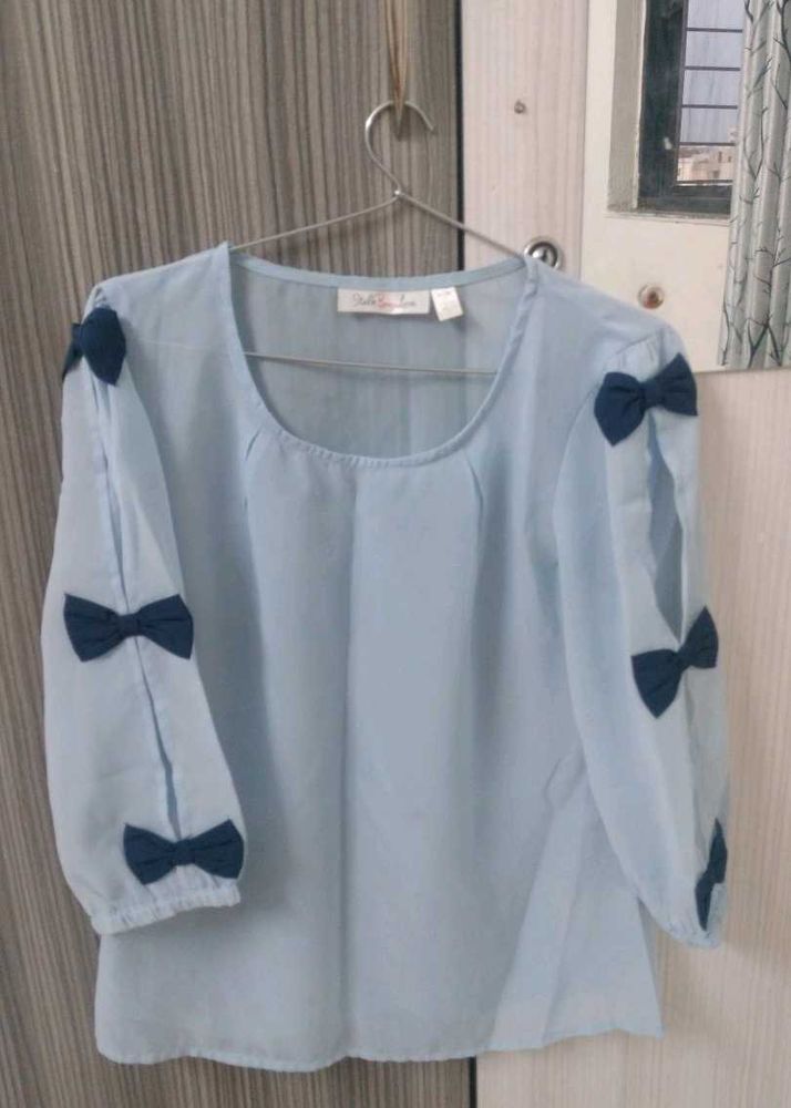 Sheer Blue Bow Sleeves Stalk BUY love Brand Top