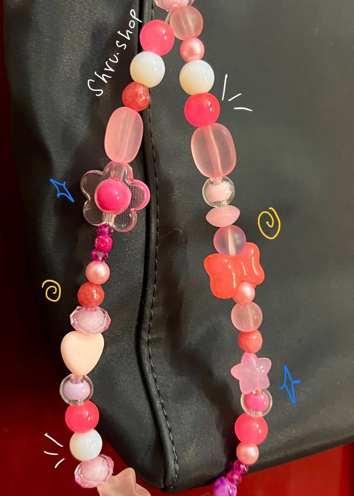 Pink Beaded Bag Keychain