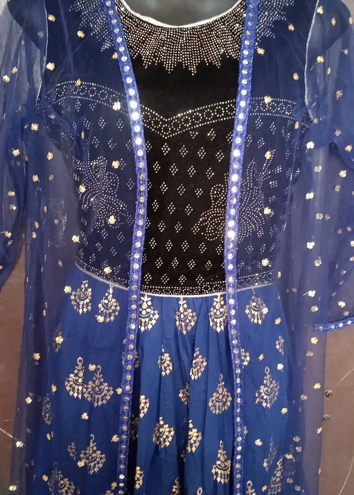 Elegant Blue Ethnic Gown with Jacket