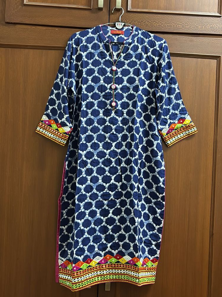 Indigo Kurta With Mirror Work