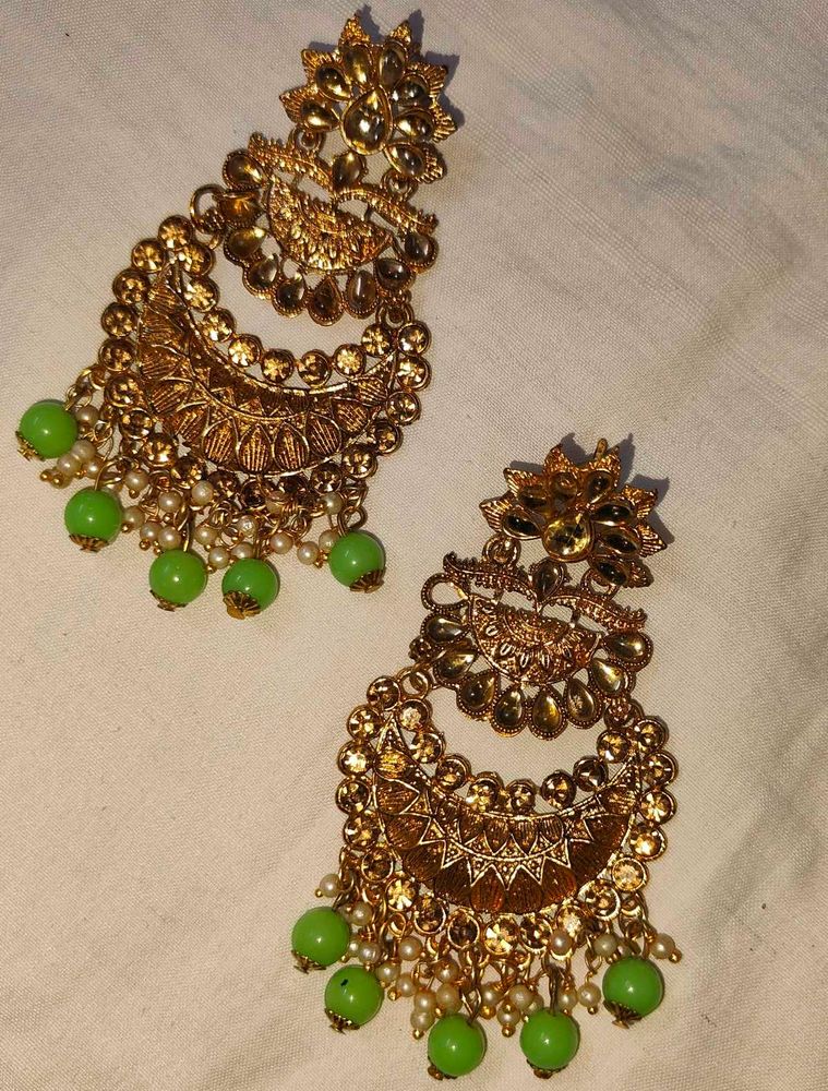 Gold Plated Thappa Jadau Kundan Earrings