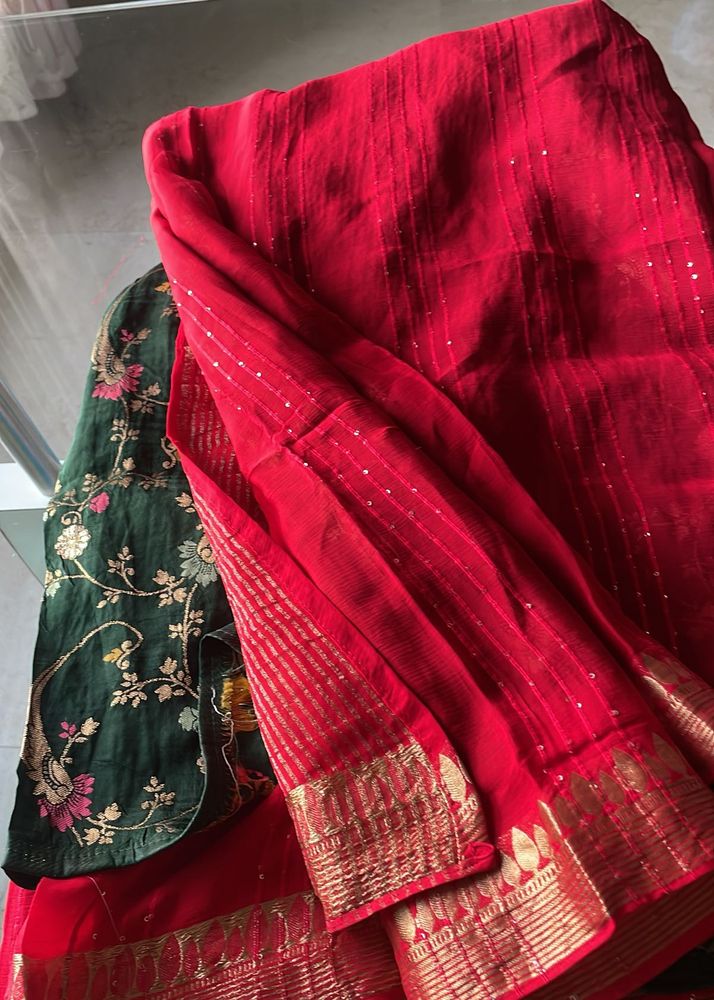 Red Chinnon silk saree