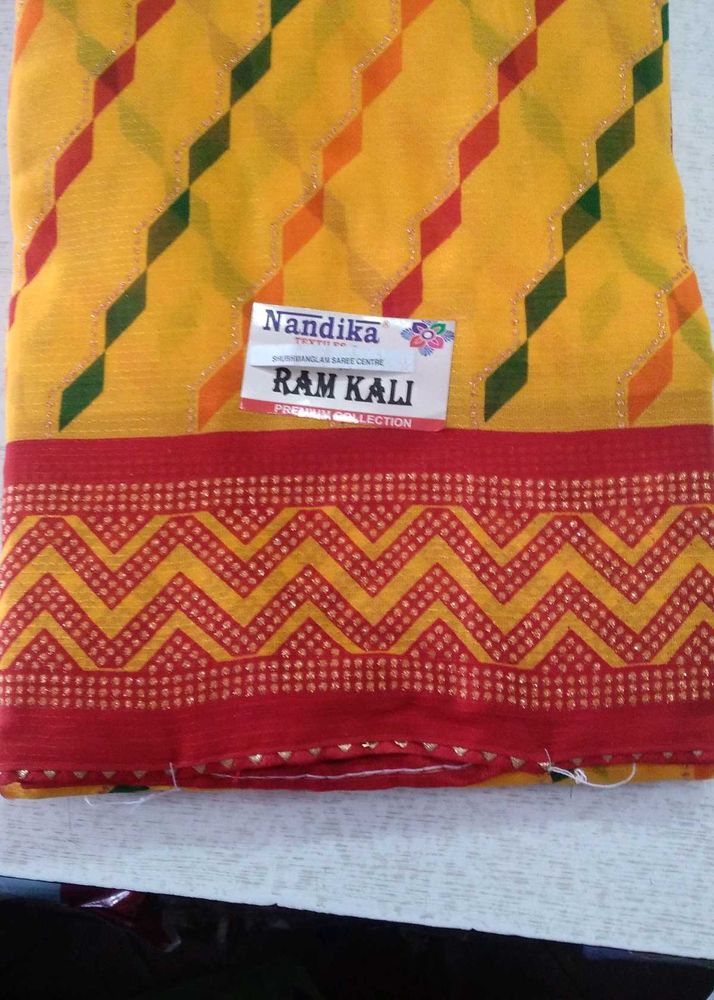Ram Kali Saree - Yellow &amp; Red