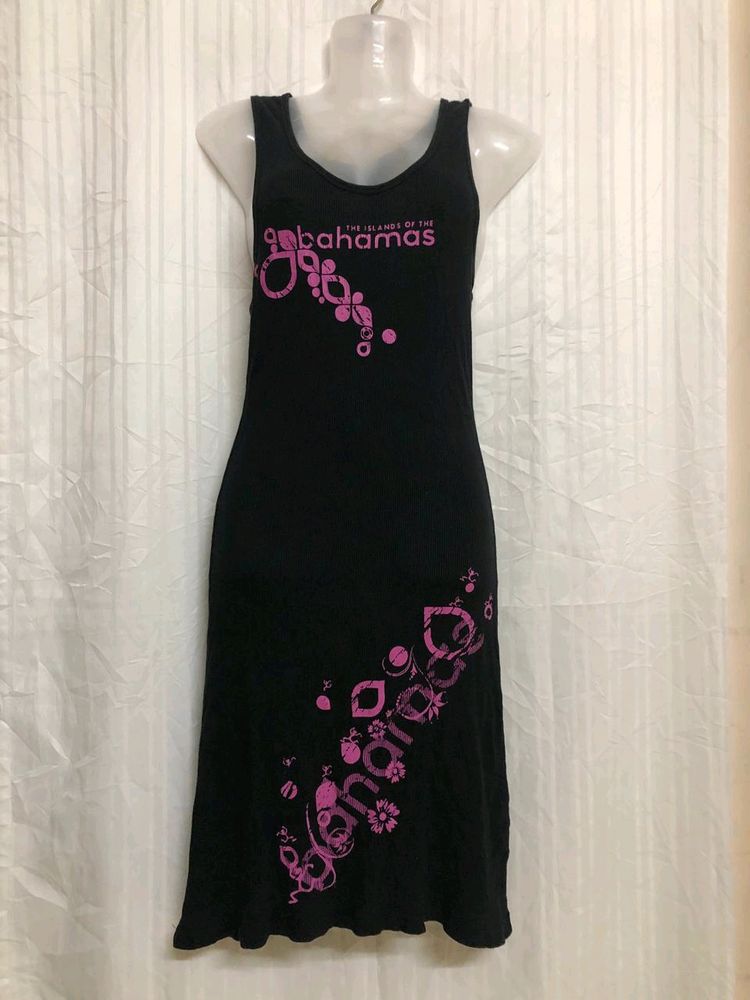 Bahamas Black Sleeveless Midi  Dress